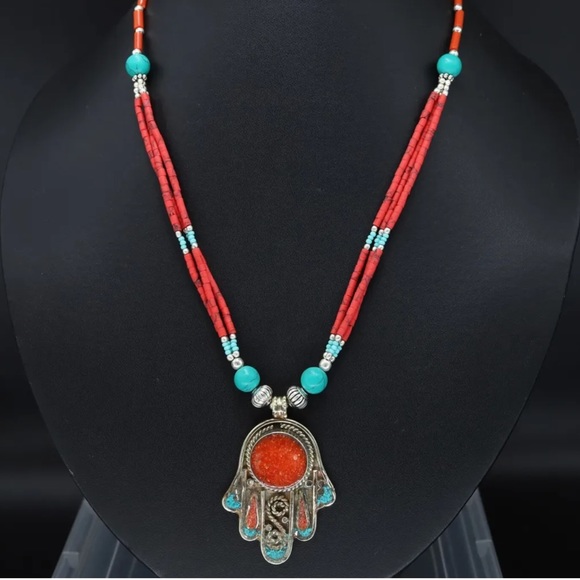 Tibetan silver Lapis, turquoise and coral Nepali necklace - Picture 4 of 9